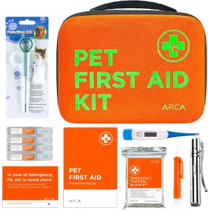 Cat & Dog First Aid Kit - High Visibility Reflective Zipper with Fluorescent Letter Print - 108 pcs with Dog Thermometer, Emergency Card & Pet First Aid Kit Manual Book