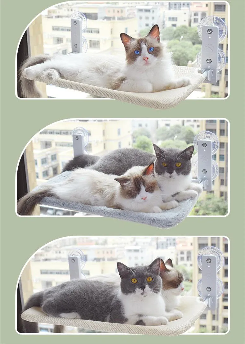 Cat Window Hammock Bed with Suction Cups – Space-Saving Glass Mounted Cat Lounger