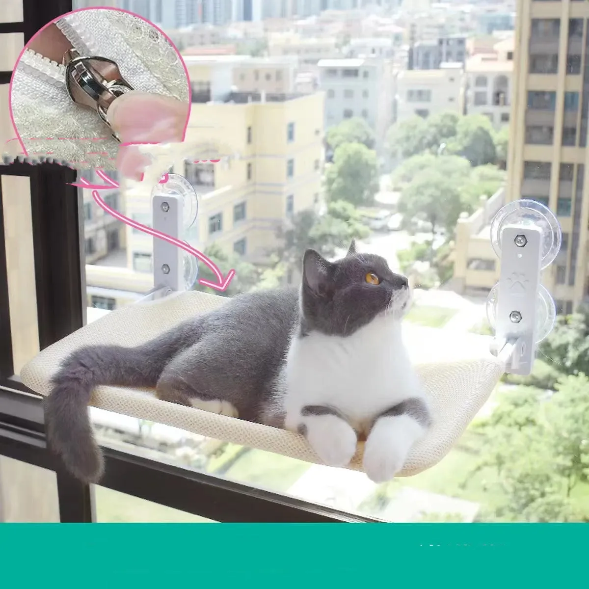 Cat Window Hammock Bed with Suction Cups – Space-Saving Glass Mounted Cat Lounger