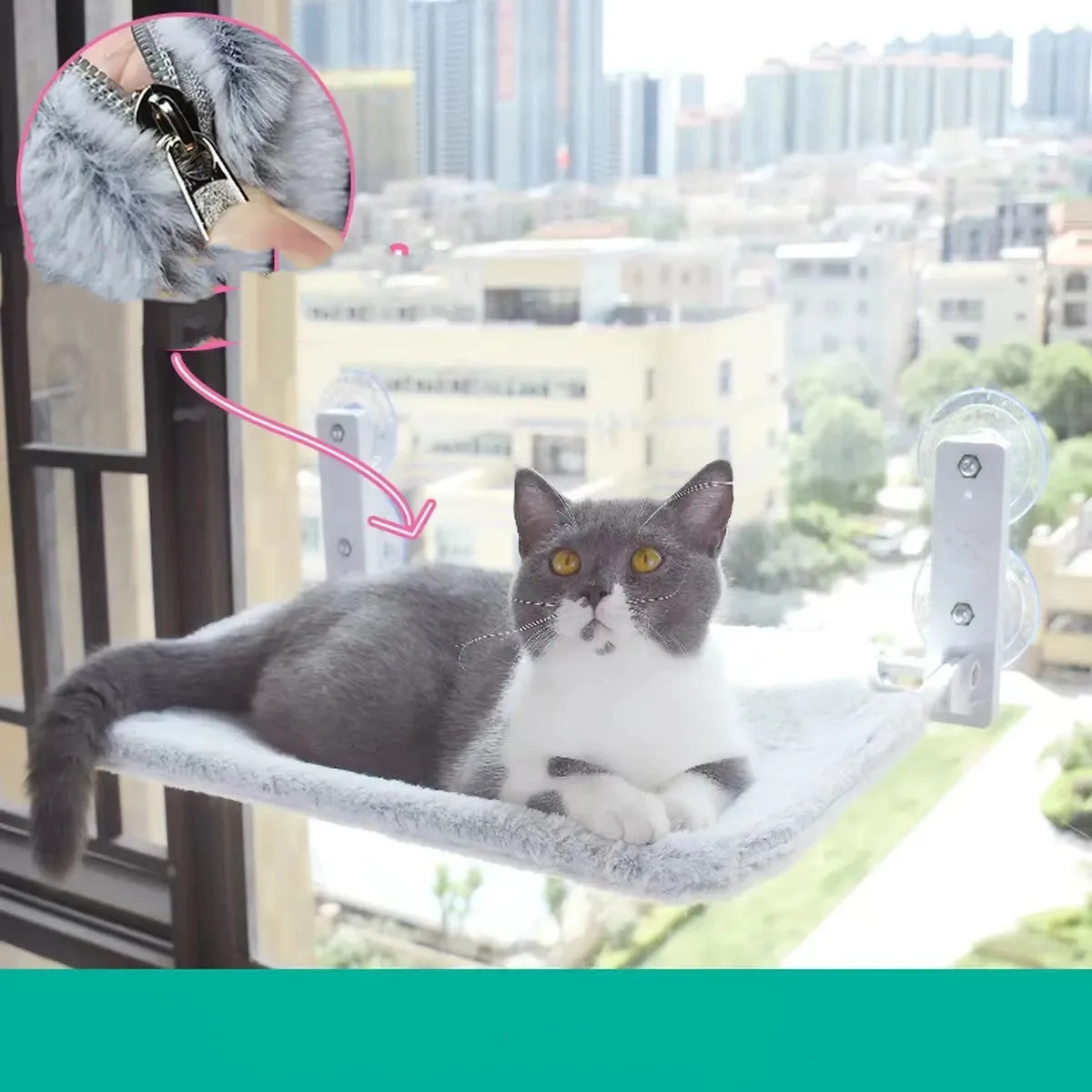 Cat Window Hammock Bed with Suction Cups – Space-Saving Glass Mounted Cat Lounger