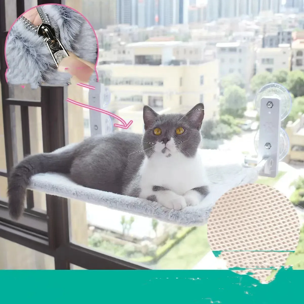 Cat Window Hammock Bed with Suction Cups – Space-Saving Glass Mounted Cat Lounger