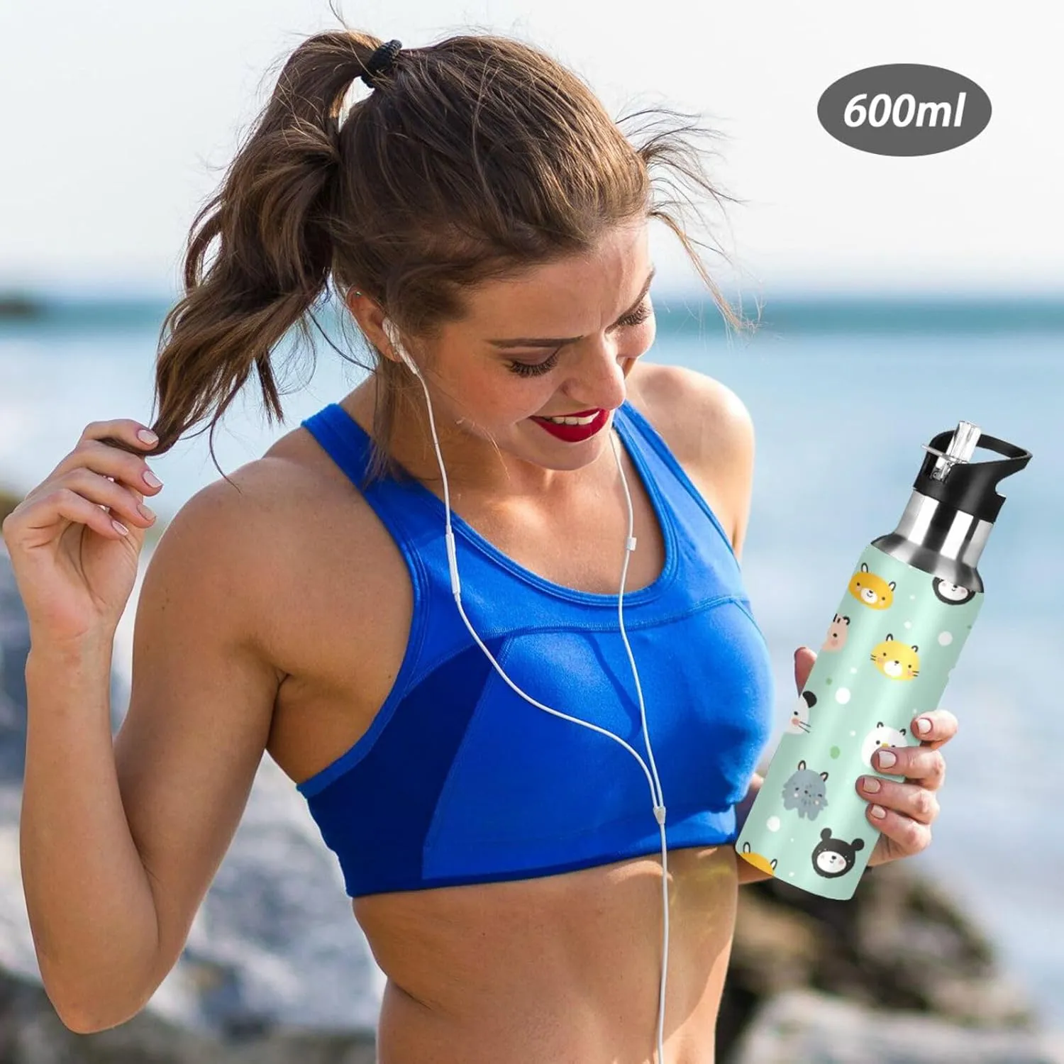 Cats Animal Water Bottle with Straw Lid Double Wall Cute Thermos Bottle Vacuum Insulated Flask Stainless Steel Water Bottle for Gym Outdoor 20 OZ