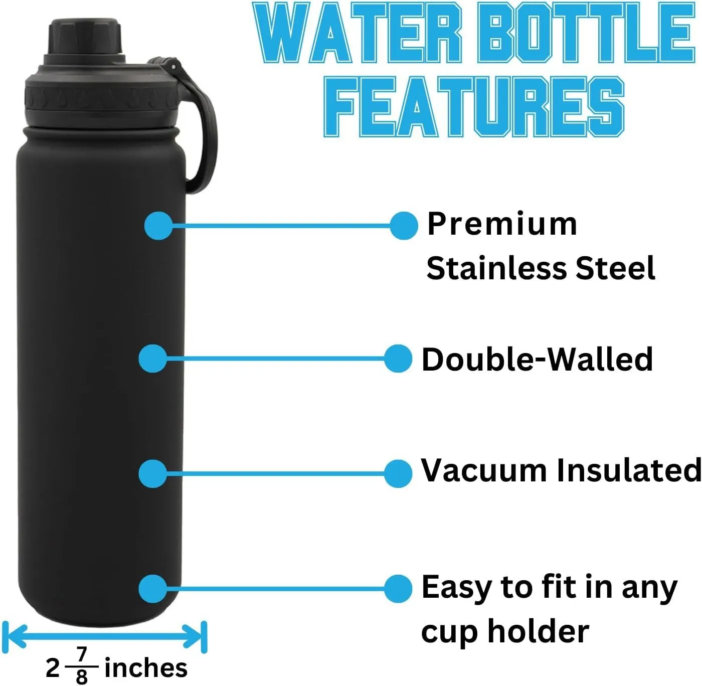 Central Florida Logo Water Bottle - Black Double Walled Stainless Steel 24 oz Keeps Drinks Cold or Hot