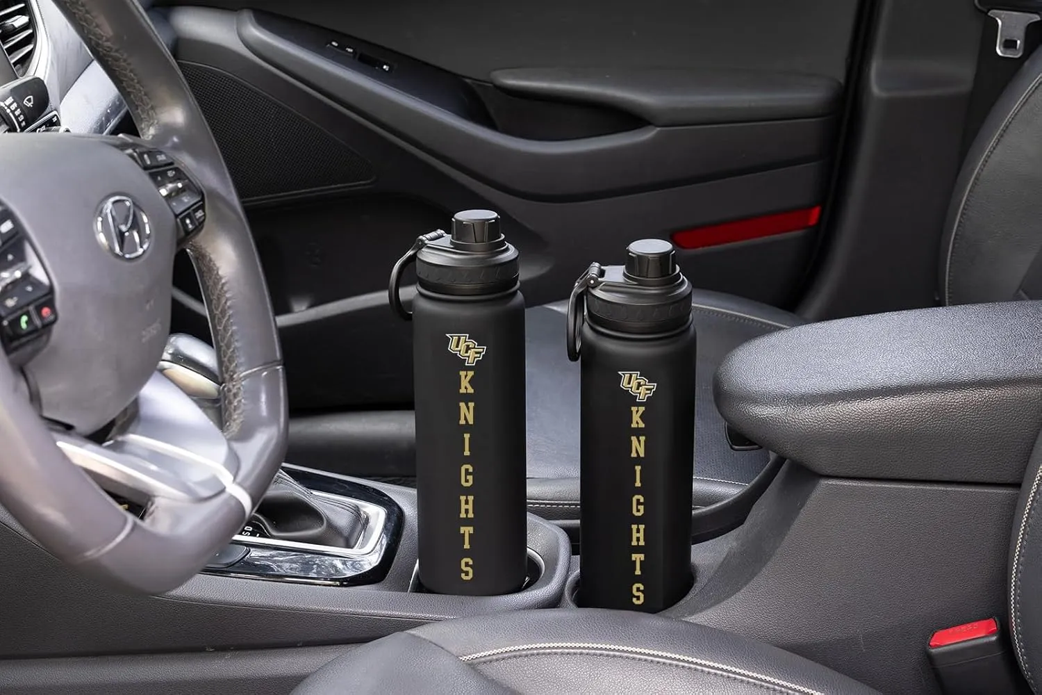 Central Florida Logo Water Bottle - Black Double Walled Stainless Steel 24 oz Keeps Drinks Cold or Hot