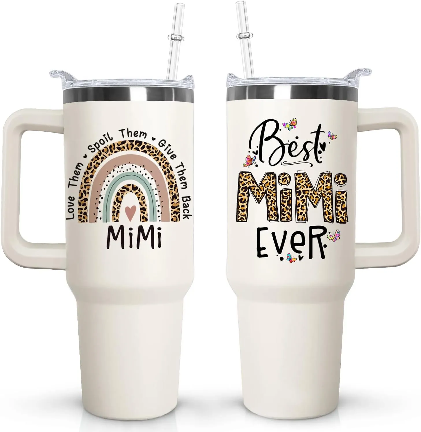 Ceovfoi Mimi Tumbler with Handle Lid and Straw, 40 oz Best Mimi Ever Vacuum Insulated Travel Coffee Mug CupTumbler, Mothers Day Gifts for Grandmother