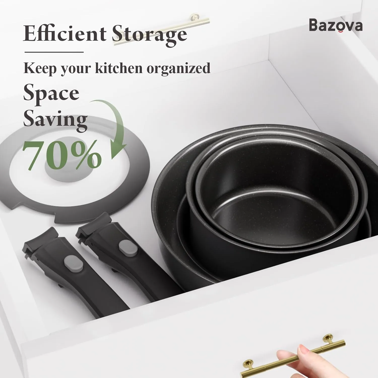 Ceramic Nonstick Cookware Set, Healthy,Non Toxic,17-Pieces Pots and Pans Set Removable Handles,Induction RV Kitchen Set,Stain & Scratch-resistant,Dishwasher/Oven Safe,PFAS/PFOA Free,Black