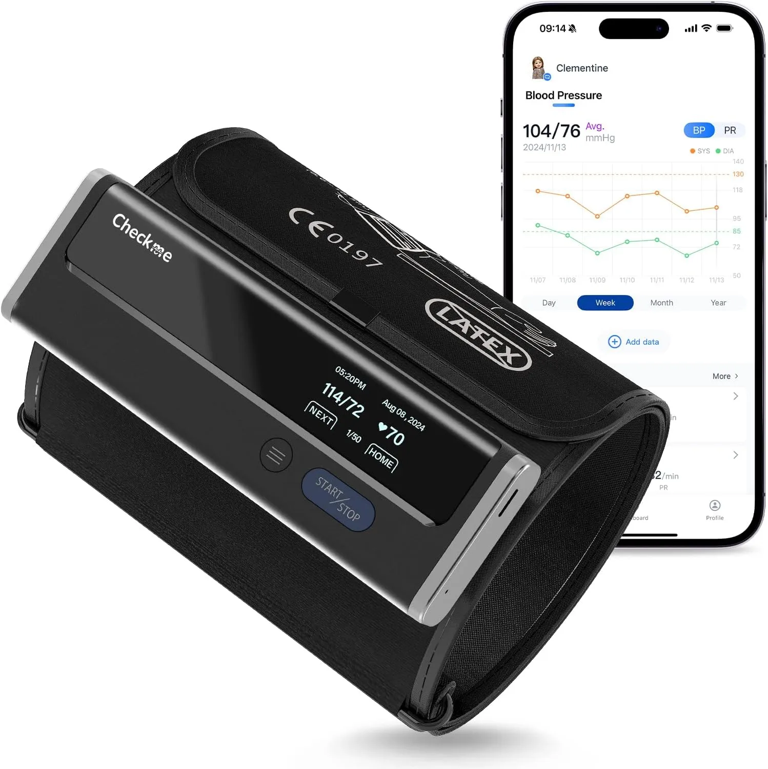 Checkme Blood Pressure Monitor for Home Use - Upper Arm Bluetooth BP Machine, Accurate Readings in 30 sec, App Enabled for iOS & Android, Stores 50 BP Readings, FSA/HSA Eligible, Black