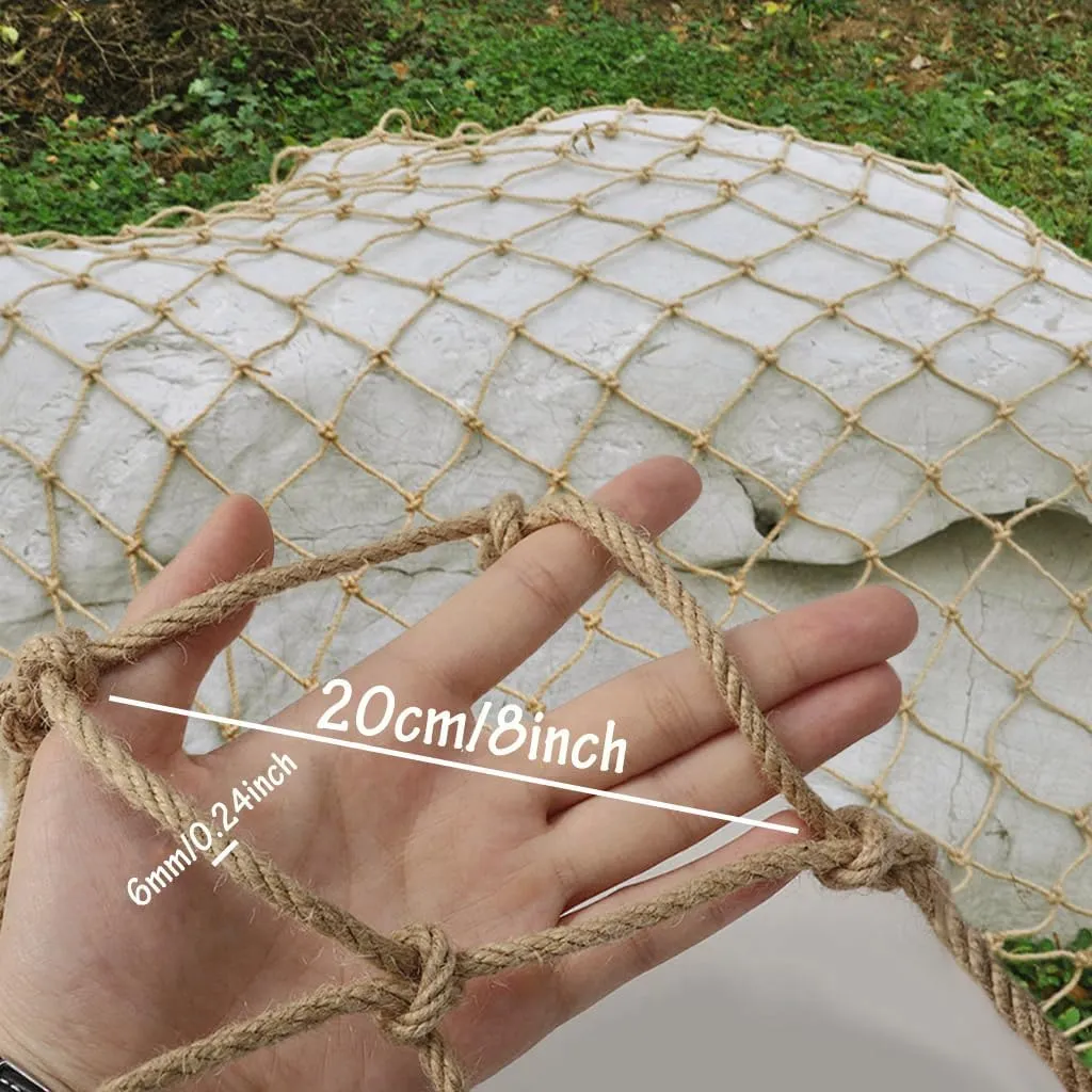 Child Playground Net Heavy Duty Climbing Net Treehouse Hemp Rope Cargo Nets Decor Net Railing Protection Net for Indoor and Outdoor, 6Mm Diameter,20cm 6mm,400x400cm