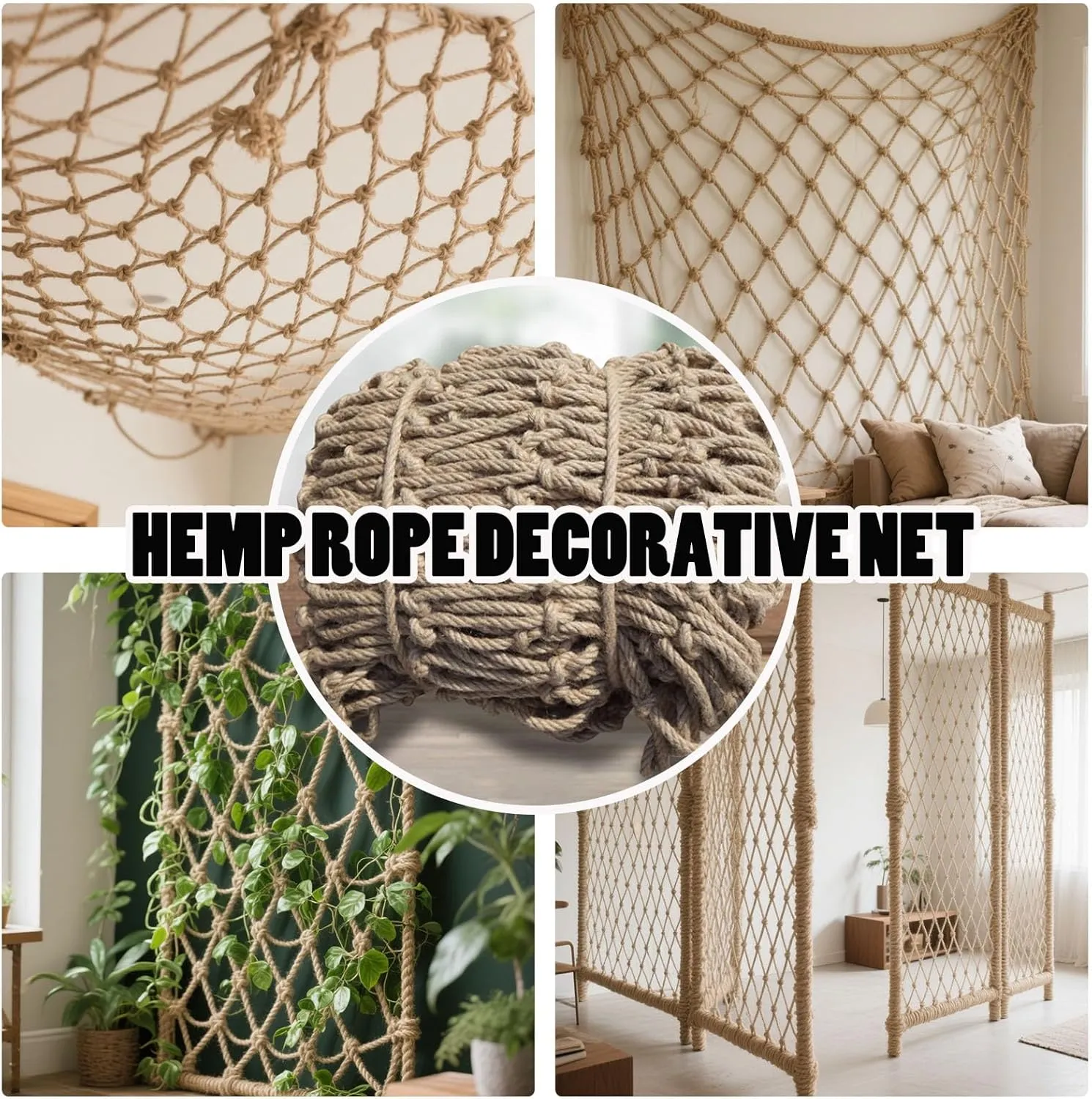 Child Playground Net Heavy Duty Climbing Net Treehouse Hemp Rope Cargo Nets Decor Net Railing Protection Net for Indoor and Outdoor, 6Mm Diameter,20cm 6mm,400x400cm