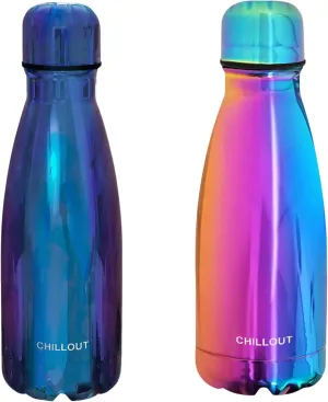 CHILLOUT LIFE Stainless Steel 2 Pack Water Bottle for Kids School: 12 oz Double Wall Insulated Cola Bottle Shape for Cold and Warm Drinks, 2 Set (Magic Rainbow - Magic Blue)