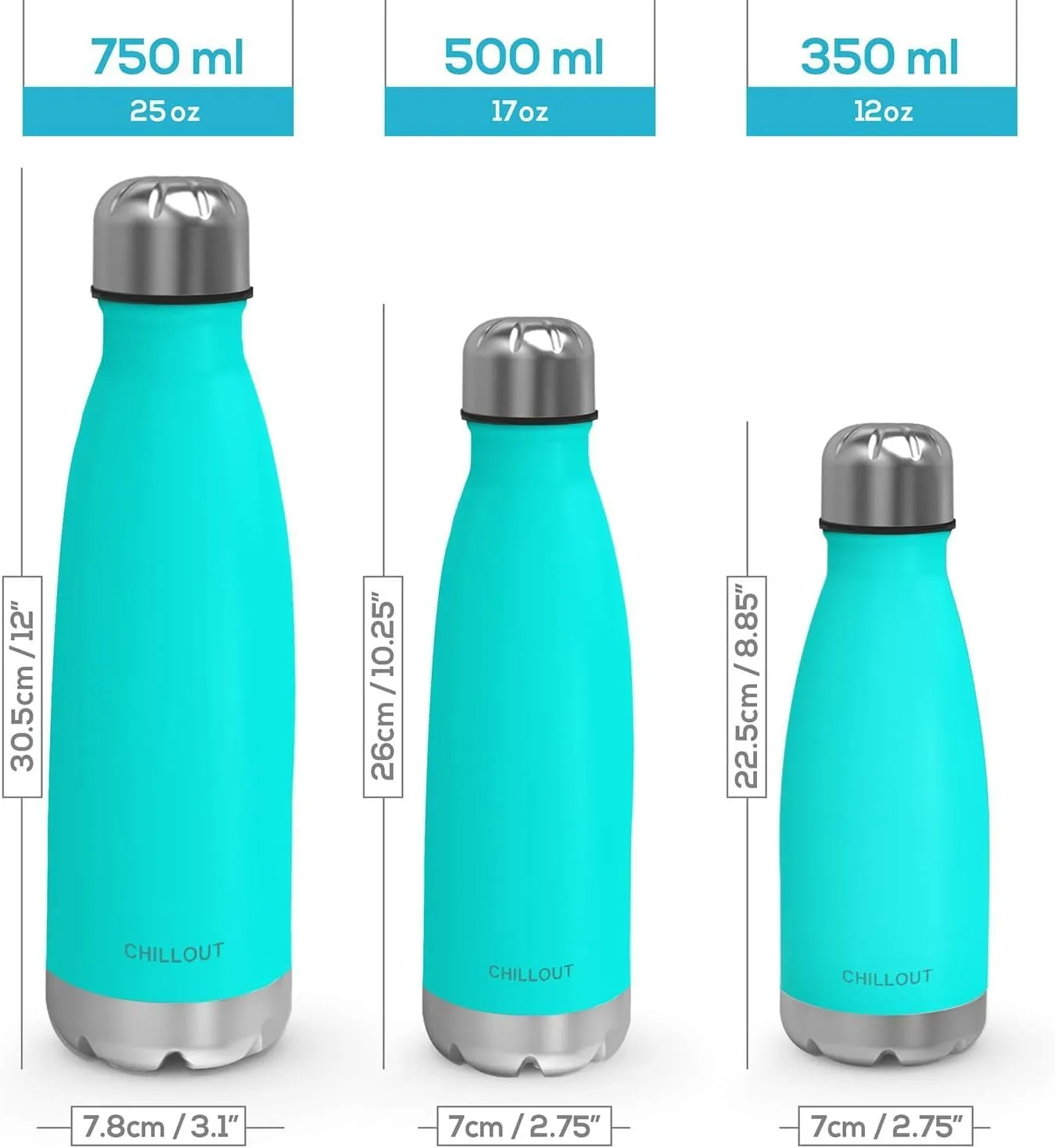 CHILLOUT LIFE Stainless Steel 2 Pack Water Bottle for Kids School: 12 oz Double Wall Insulated Cola Bottle Shape for Cold and Warm Drinks, 2 Set (Magic Rainbow - Magic Blue)