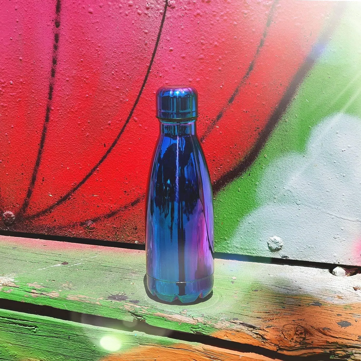 CHILLOUT LIFE Stainless Steel 2 Pack Water Bottle for Kids School: 12 oz Double Wall Insulated Cola Bottle Shape for Cold and Warm Drinks, 2 Set (Magic Rainbow - Magic Blue)