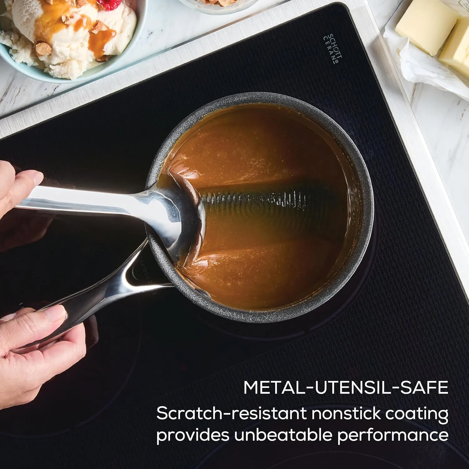 Circulon C1 Series Clad Stainless Steel with ScratchDefense Technology Cookware Nonstick Induction Saucepan with Lid, Metal Utensil Safe, 1.5 Quart - Polished Stainless Steel