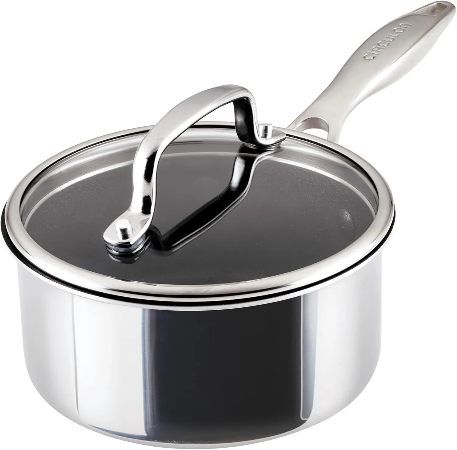 Circulon C1 Series Clad Stainless Steel with ScratchDefense Technology Cookware Nonstick Induction Saucepan with Lid, Metal Utensil Safe, 1.5 Quart - Polished Stainless Steel