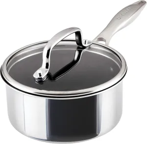 Circulon C1 Series Clad Stainless Steel with ScratchDefense Technology Cookware Nonstick Induction Saucepan with Lid, Metal Utensil Safe, 1.5 Quart - Polished Stainless Steel