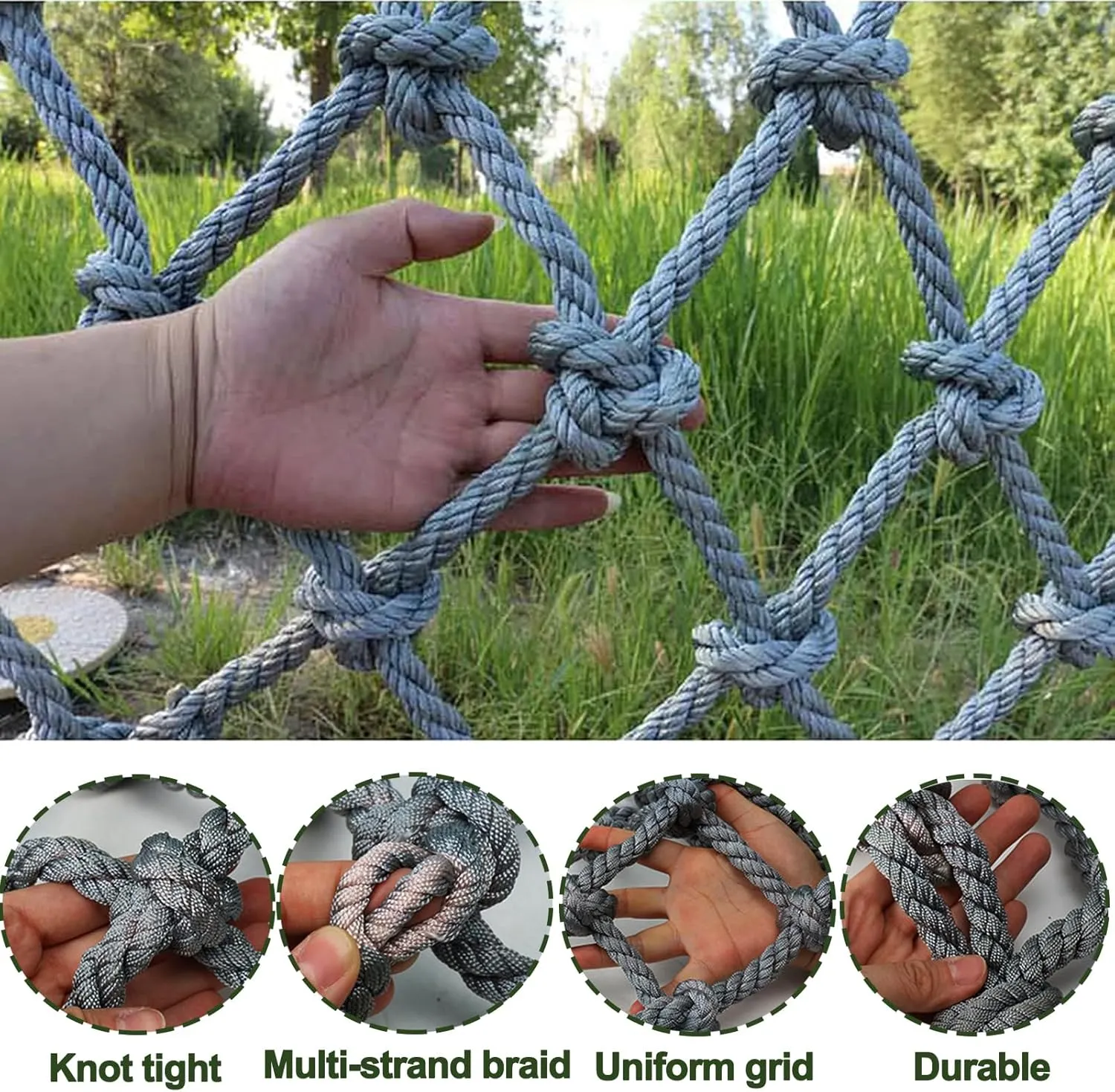 Climbing Cargo Net for Adults and Kids Outdoor Heavy Duty Climbing Net Rope Ladder Playground Safety Net for Treehouse Accessories Stair Balcony Railing Protection Net,3.3x3.3ft