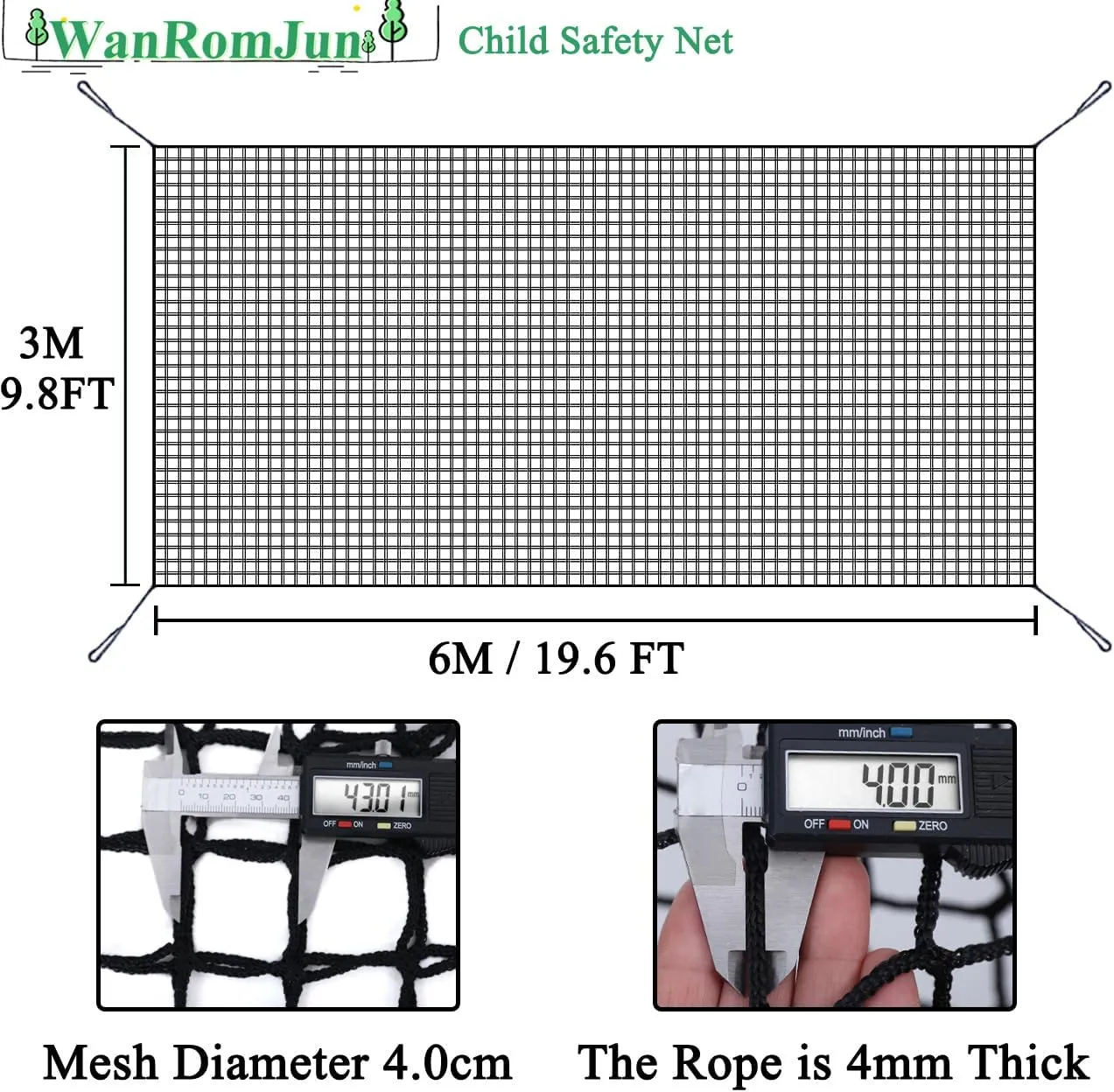 Climbing Cargo Net for Kids - Double Layers Heavy Duty Playground Safety Net, Outdoor Climbing Net for Treehouse Accessories, Backyard, Jungle Obstacle Training & Adventure(9.8x19.6ft),Black