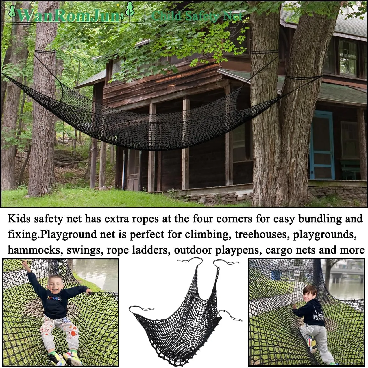 Climbing Cargo Net for Kids - Double Layers Heavy Duty Playground Safety Net, Outdoor Climbing Net for Treehouse Accessories, Backyard, Jungle Obstacle Training & Adventure(9.8x19.6ft),Black