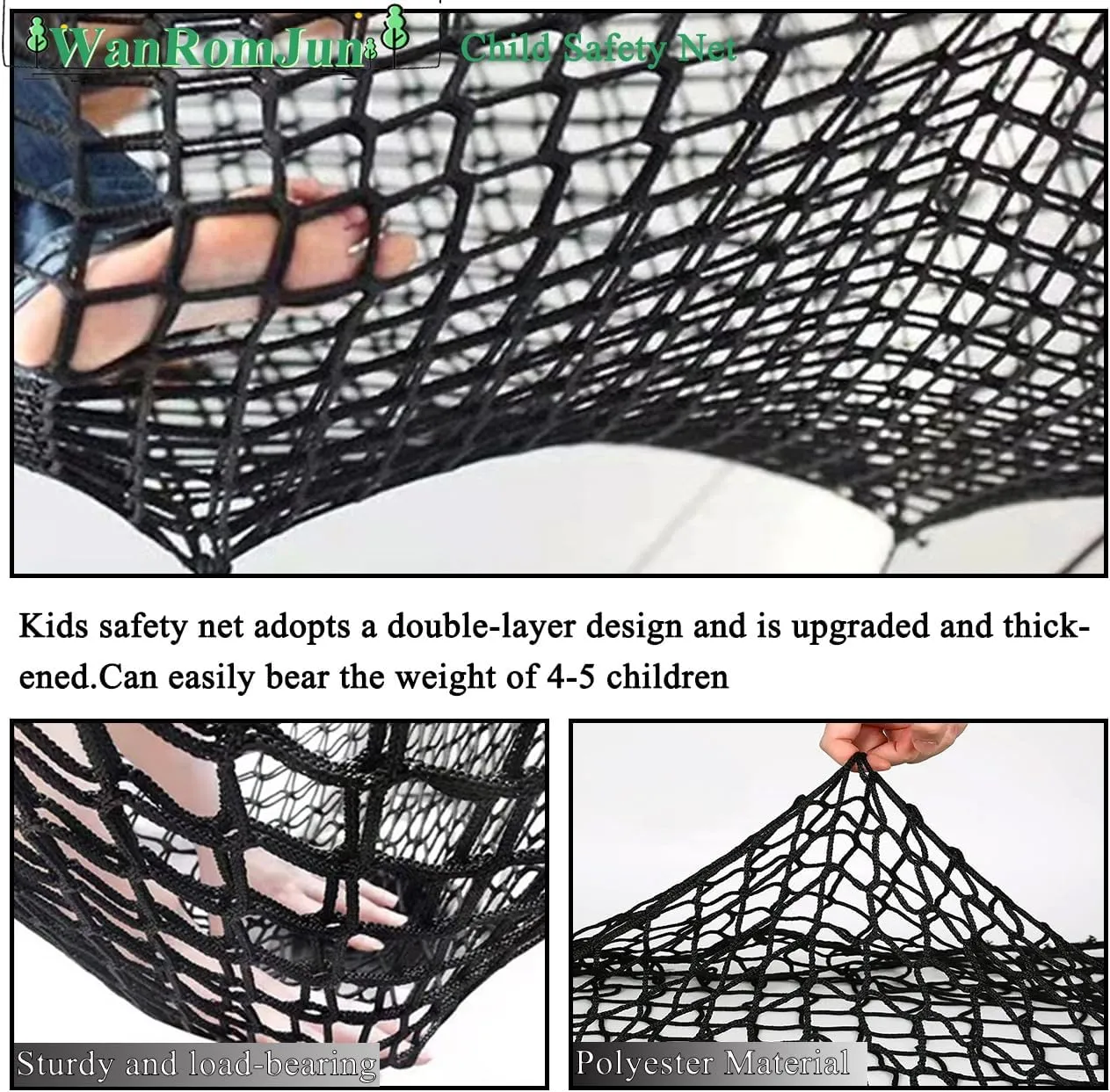 Climbing Cargo Net for Kids - Double Layers Heavy Duty Playground Safety Net, Outdoor Climbing Net for Treehouse Accessories, Backyard, Jungle Obstacle Training & Adventure(9.8x19.6ft),Black