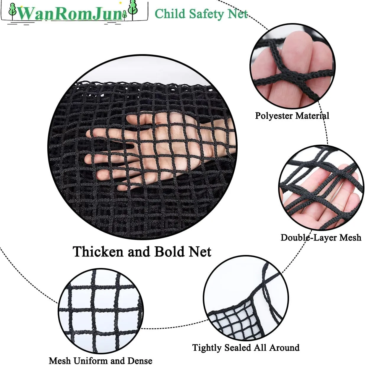 Climbing Cargo Net for Kids - Double Layers Heavy Duty Playground Safety Net, Outdoor Climbing Net for Treehouse Accessories, Backyard, Jungle Obstacle Training & Adventure(9.8x19.6ft),Black