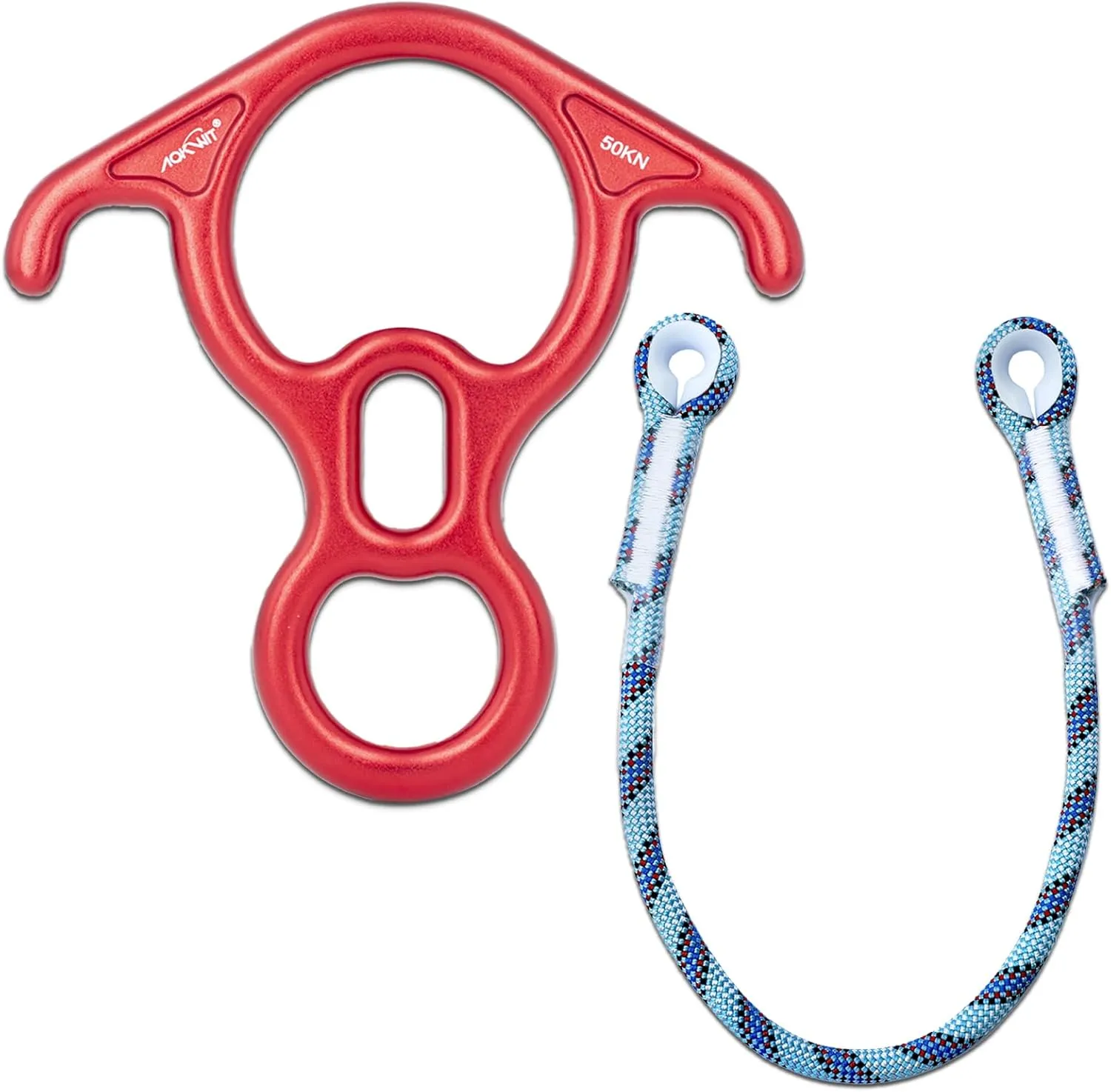 Climbing Descender 50KN Aluminum Alloy Figure 8 Descender Large Bent-Ear Belaying Rappelling Gear Prusik Cord Eye-to-Eye Nylon Heat Resistant Friction Climbing Utility Cord for Rescue Arborist