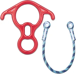 Climbing Descender 50KN Aluminum Alloy Figure 8 Descender Large Bent-Ear Belaying Rappelling Gear Prusik Cord Eye-to-Eye Nylon Heat Resistant Friction Climbing Utility Cord for Rescue Arborist