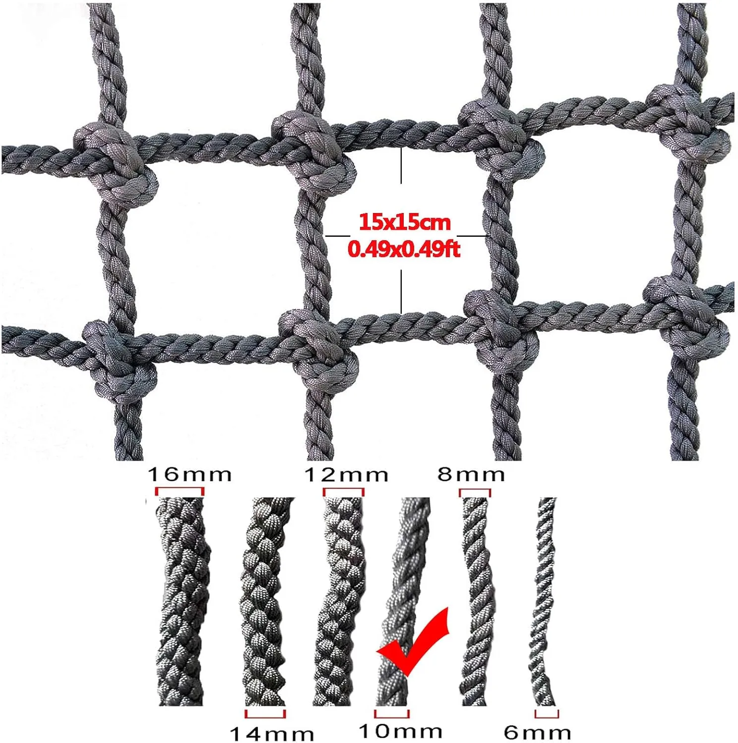 Climbing Frame Net for Indoor/Outdoor Rope Thickness 0.39Inch Playground Safety Net Heavy Duty Cargo Rope Ladder Truck Trailer Fence Netting,6.6FTx9.8FT