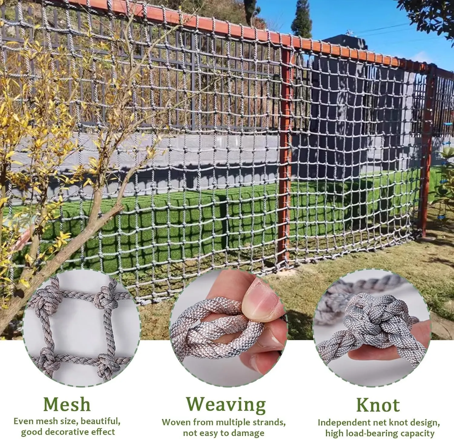 Climbing Frame Net for Kids - Heavy-Duty Hemp Rope Netting, Outdoor Safety Jute Rope Nets for Children, Playground, Backyard,Easy to Install(32.8*32.8ft)