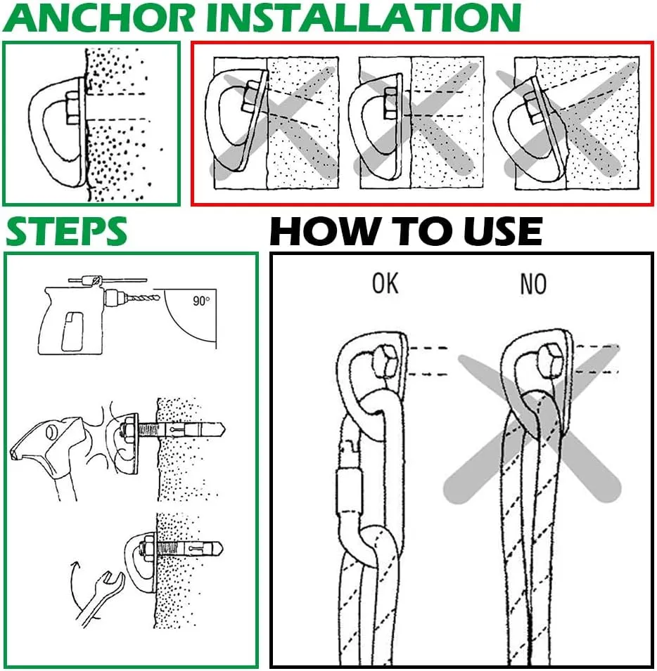 Climbing Holds Anchor Set - 6 PCS - Stainless Steel Bolt Hanger and Bolt Heavy Duty Climbing Holds Weight 2500KG for Indoor Outdoor Climb Train