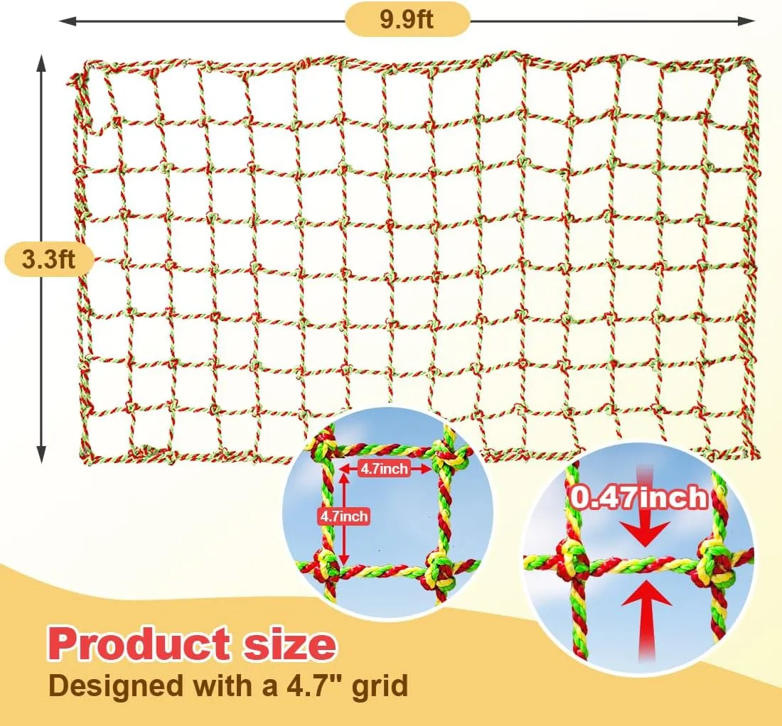 Climbing Net, 3.3ft X 9.9ft Polyester Climbing Cargo Net for Kids Outdoor, Heavy Duty Large Military Playground Equipment, Rope Ladder, Swingset, Indoor & Outdoor, Treehouse, Jungle Gyms