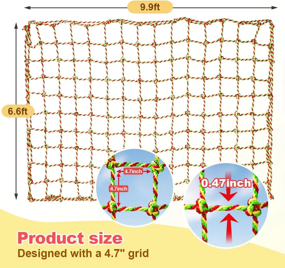 Climbing Net, 6.6ft X 9.9ft Polyester Climbing Cargo Net for Kids Outdoor, Heavy Duty Large Military Playground Equipment, Rope Ladder, Swingset, Indoor & Outdoor, Treehouse, Jungle Gyms