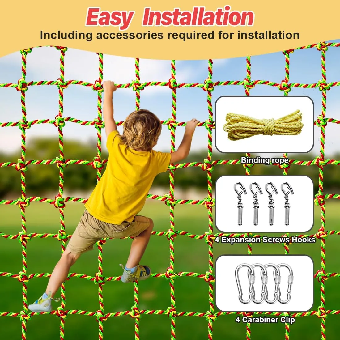 Climbing Net, 6.6ft X 9.9ft Polyester Climbing Cargo Net for Kids Outdoor, Heavy Duty Large Military Playground Equipment, Rope Ladder, Swingset, Indoor & Outdoor, Treehouse, Jungle Gyms