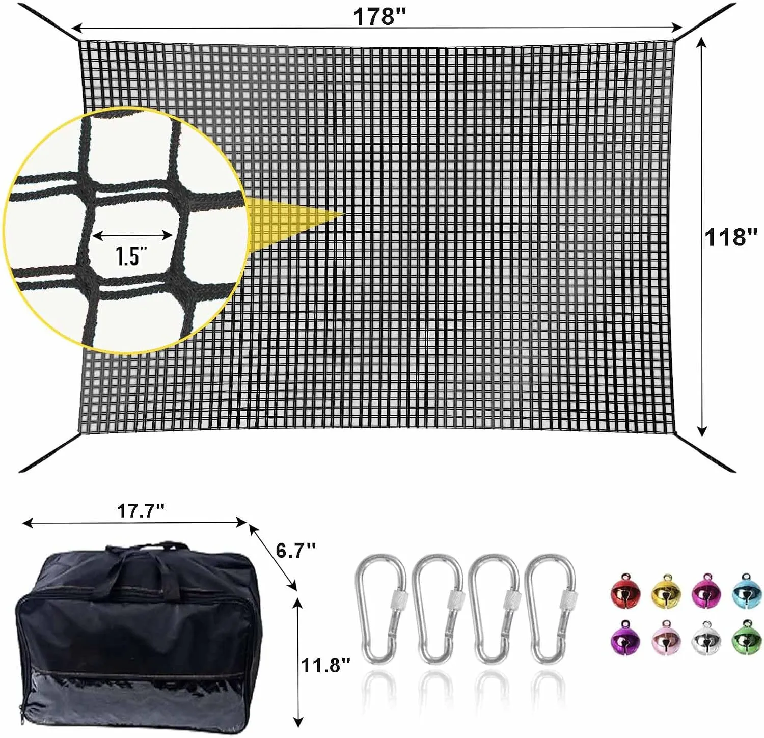 Climbing Net for Kids - 14.8FT x 9.9FT Double Layers Heavy Duty Playground Safety Net, Climbing Cargo Net for Tree House Tree Fort, Back Yard, Jungle Gyms, Monkey Bar Security Mesh（Black）