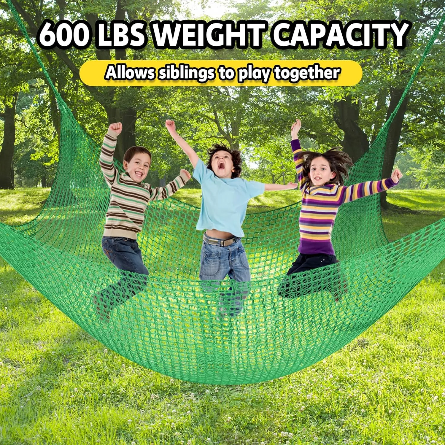 Climbing Net for Kids - 14.8FT x 9.9FT Double Layers Heavy Duty Playground Safety Net, Climbing Cargo Net for Tree House Tree Fort, Back Yard, Jungle Gyms, Monkey Bar Security Mesh（Green）