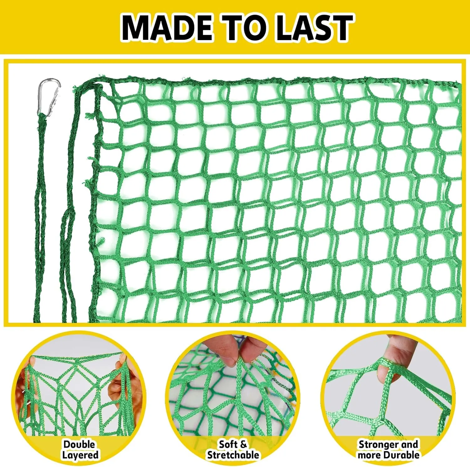 Climbing Net for Kids - 14.8FT x 9.9FT Double Layers Heavy Duty Playground Safety Net, Climbing Cargo Net for Tree House Tree Fort, Back Yard, Jungle Gyms, Monkey Bar Security Mesh（Green）