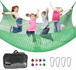 Climbing Net for Kids - 14.8FT x 9.9FT Double Layers Heavy Duty Playground Safety Net, Climbing Cargo Net for Tree House Tree Fort, Back Yard, Jungle Gyms, Monkey Bar Security Mesh（Green）