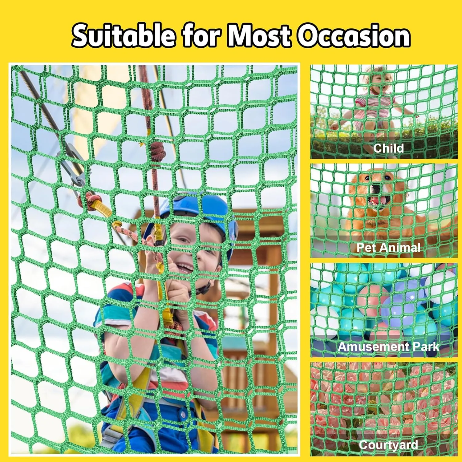 Climbing Net for Kids - 3.3FT x 9.9FT Double Layers Heavy Duty Playground Safety Net, Climbing Cargo Net for Tree House Tree Fort, Back Yard, Jungle Gyms, Monkey Bar Security Mesh（Green）