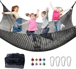 Climbing Net for Kids - 9.9FT x 9.9FT Double Layers Heavy Duty Playground Safety Net, Climbing Cargo Net for Tree House Tree Fort, Back Yard, Jungle Gyms, Monkey Bar Security Mesh（Black）