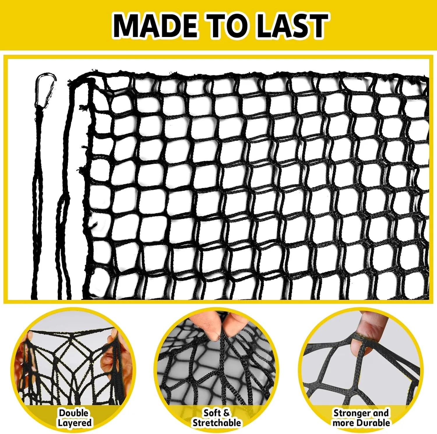 Climbing Net for Kids - 9.9FT x 9.9FT Double Layers Heavy Duty Playground Safety Net, Climbing Cargo Net for Tree House Tree Fort, Back Yard, Jungle Gyms, Monkey Bar Security Mesh（Black）