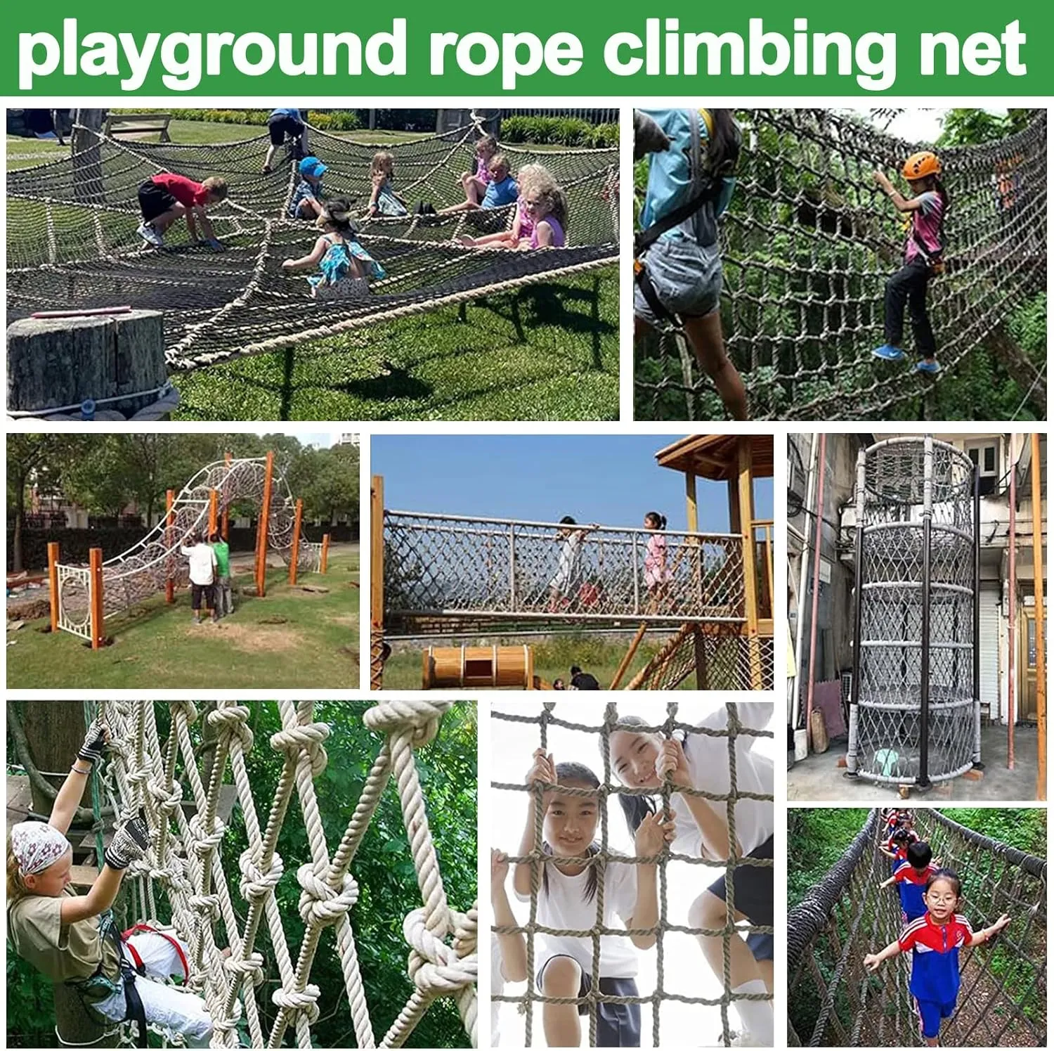 Climbing Net Kids Playground Play Safety Net Outdoor Heavy Duty Climbing Cargo Net Rope Ladder for Treehouse Stair Balcony Railing Protection Net,6.6x6.6ft