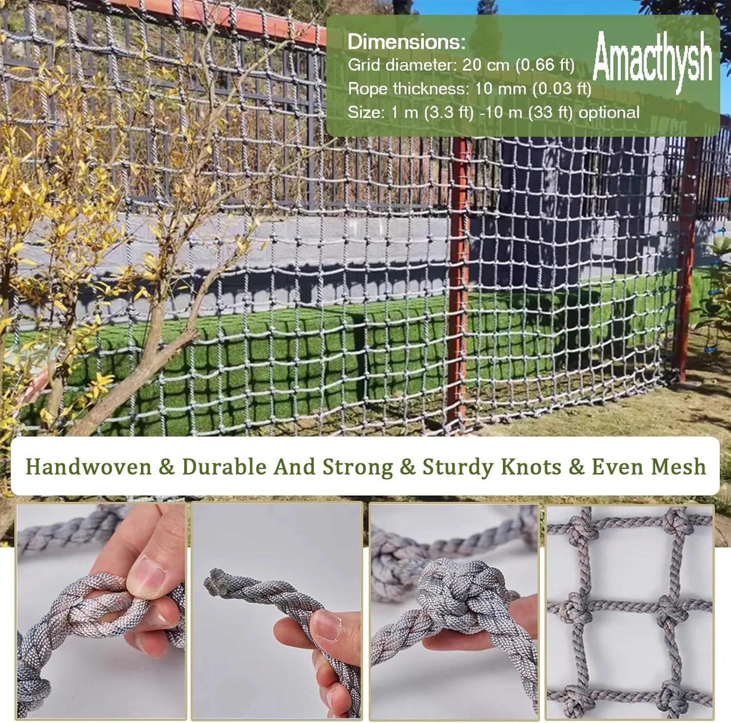 Climbing Net,Heavy Duty Large Climbing Cargo Net for Kids Outdoor, Military Playground Equipment, Rope Ladder,Treehouse, Jungle Gyms,24.6 * 24.6ft
