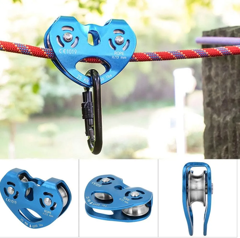 Climbing Pulley Rope,Pulley Block Heavy Duty 25KN Aluminium Alloy with Side Plates for Climbing Hauling