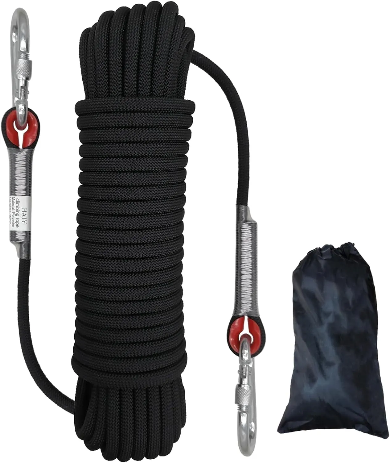 Climbing Rope, 10mm Static Rock Climbing Cord, High Strength Rope, Safety Rope for Escape, Fire Rescue, Dock Anchor, Ice Climbing (Black, 64ft)