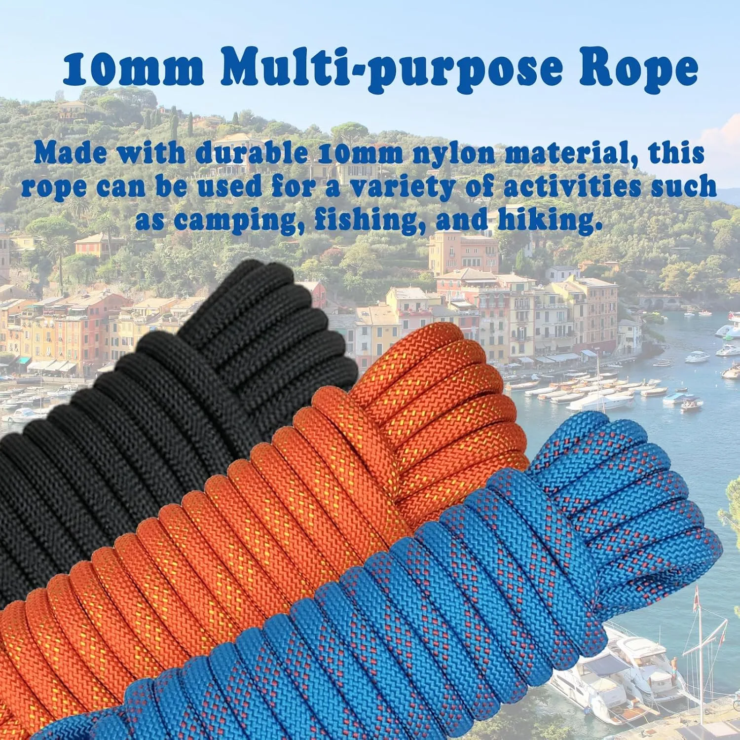 Climbing Rope, 10mm Static Rock Climbing Cord, High Strength Rope, Safety Rope for Escape, Fire Rescue, Dock Anchor, Ice Climbing (Black, 64ft)