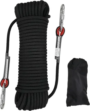 Climbing Rope, 10mm Static Rock Climbing Cord, High Strength Safety Rope for Escape, Fire Rescue, Dock Anchor, Ice Climbing (Black, 96ft)