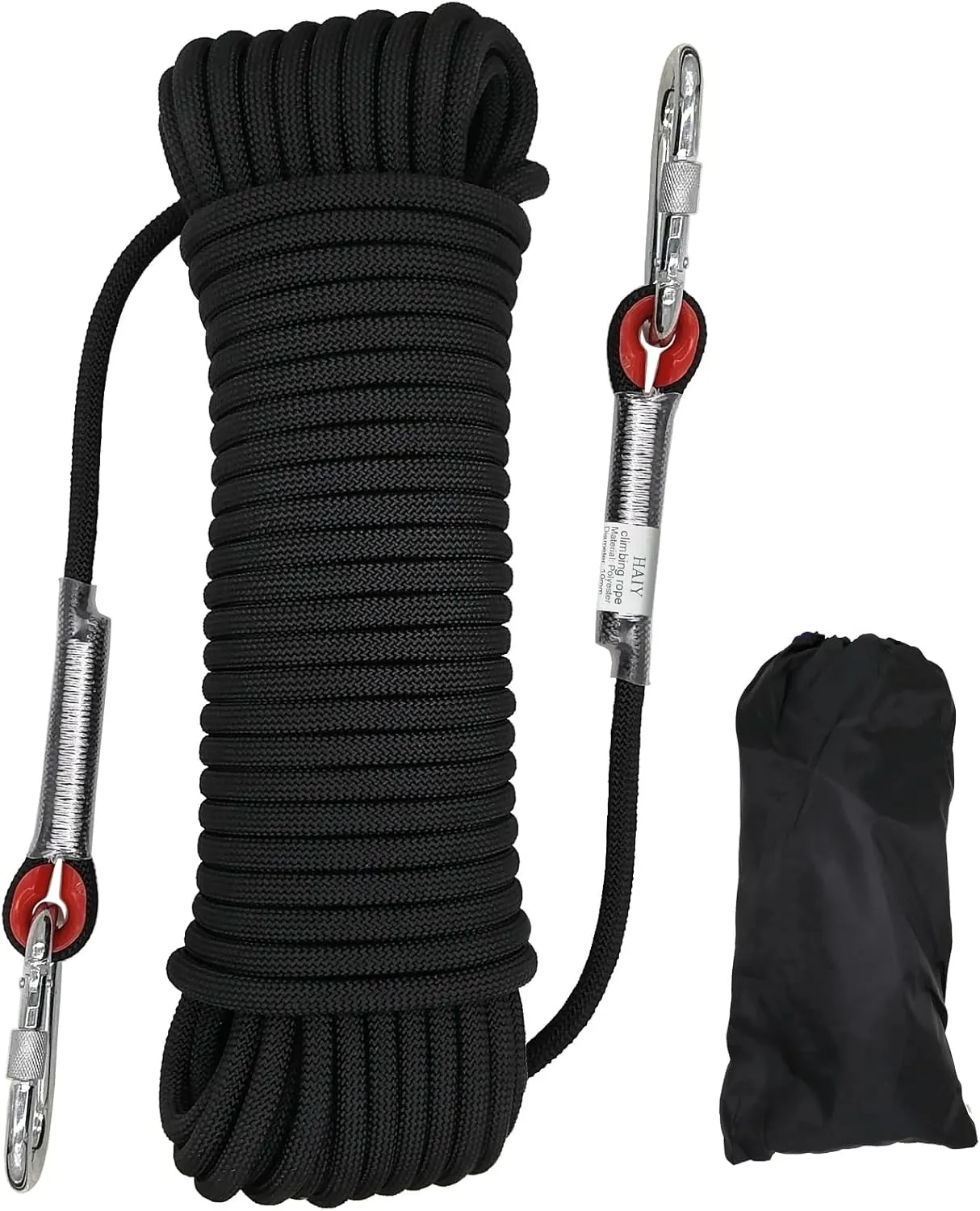 Climbing Rope, 10mm Static Rock Climbing Cord, High Strength Safety Rope for Escape, Fire Rescue, Dock Anchor, Ice Climbing (Black, 96ft)