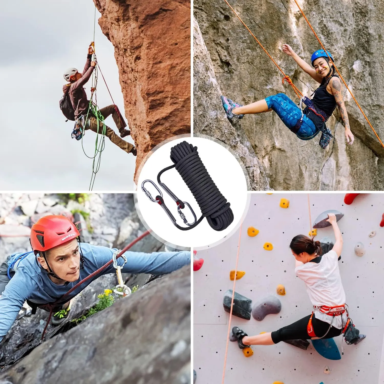 Climbing Rope, 12 mm Static Climbing Rope, 32FT(10M) 65FT(20M) 100FT(30M) 164FT(50M) Outdoor Rock Climbing Rope, Escape Rope, Rappelling Rope, Fire Rescue Parachute Rope