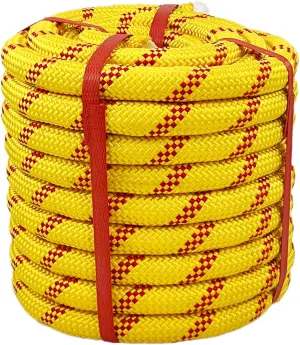 Climbing Rope 3/4 in x 50 Ft Yellow Bull Rope Polyester Braided Arborist Rope 48 Strands Climbing Rope for Adults for Tree Pulling,Nautical Rigging Rope Rope Swing for Tree