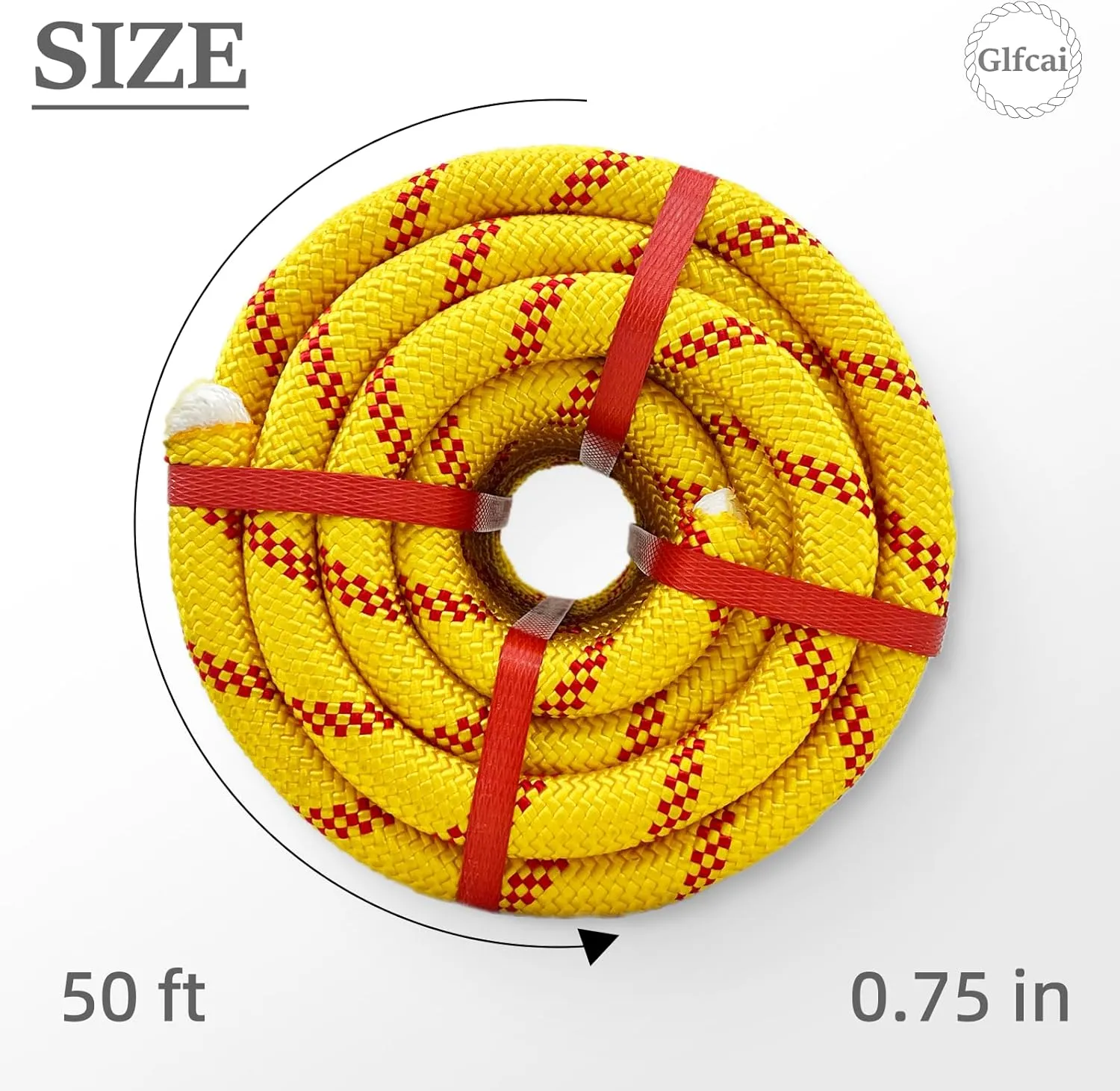 Climbing Rope 3/4 in x 50 Ft Yellow Bull Rope Polyester Braided Arborist Rope 48 Strands Climbing Rope for Adults for Tree Pulling,Nautical Rigging Rope Rope Swing for Tree