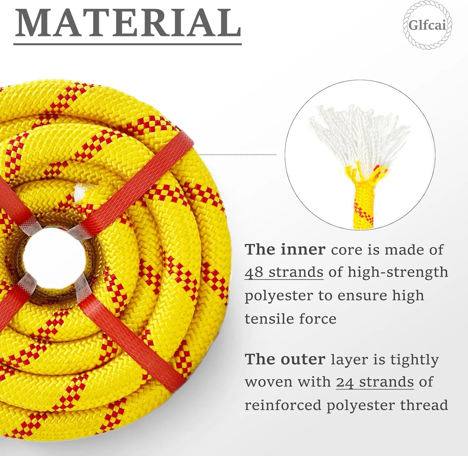 Climbing Rope 3/4 in x 50 Ft Yellow Bull Rope Polyester Braided Arborist Rope 48 Strands Climbing Rope for Adults for Tree Pulling,Nautical Rigging Rope Rope Swing for Tree